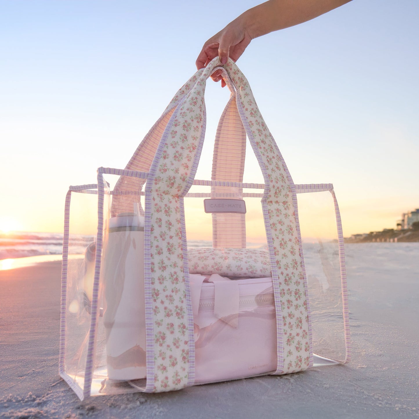 The Tote Duo - Ballet Pink Afternoon Rosé Bow & Clear Quilted Ditsy Floral