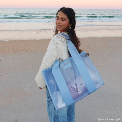The Tote Duo - Cabana Stripe Bow & Carolina Blue Crochet Wave