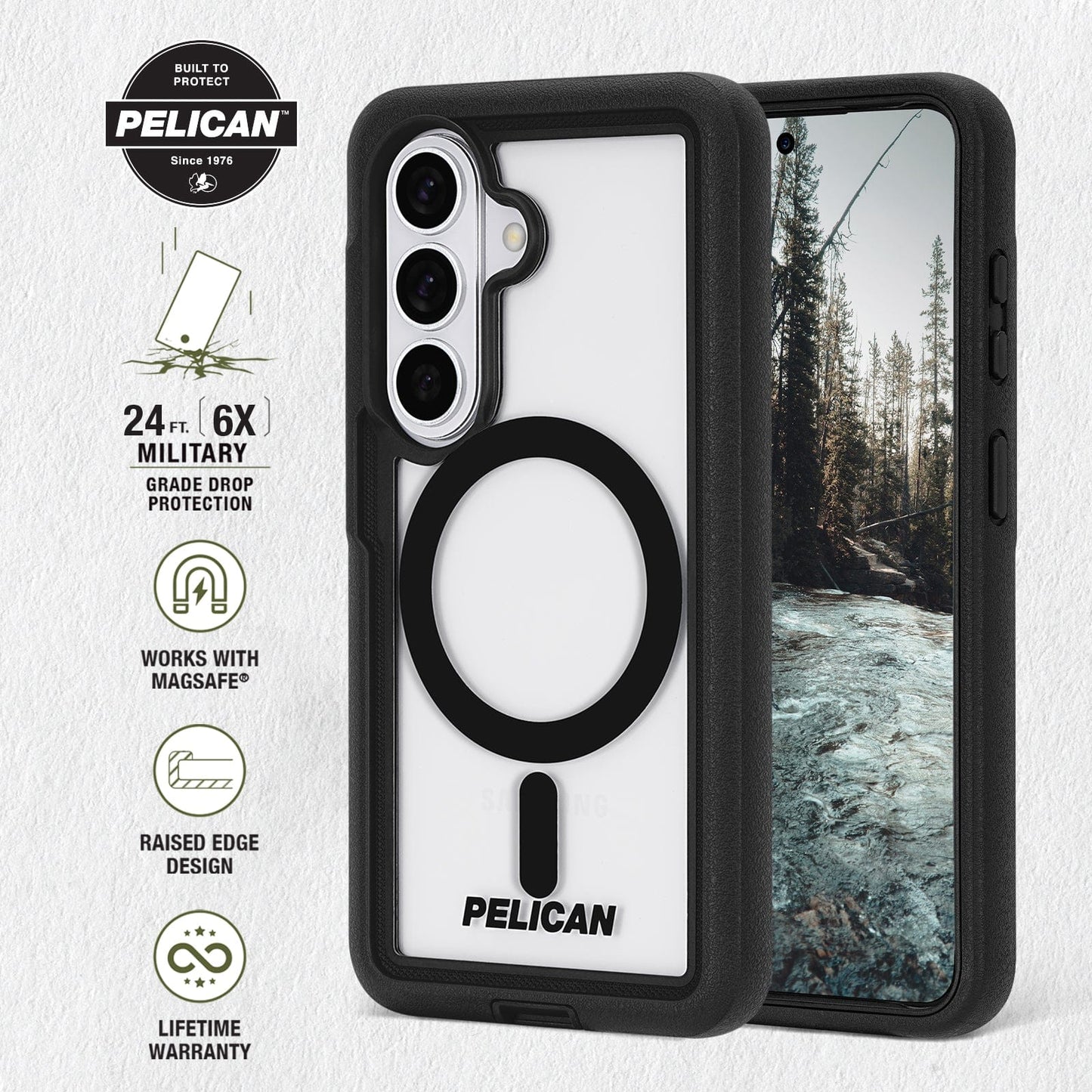 Pelican Voyager Clear/Black with Holster and Magnet - Galaxy S26