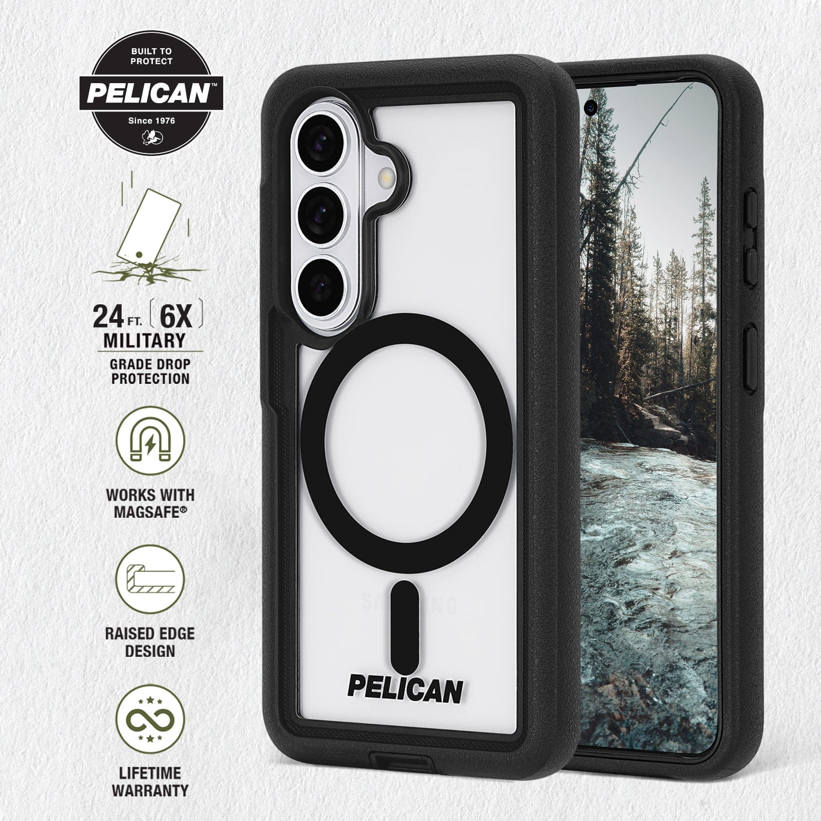 Pelican Voyager Clear/Black with Holster and Magnet - Galaxy S26