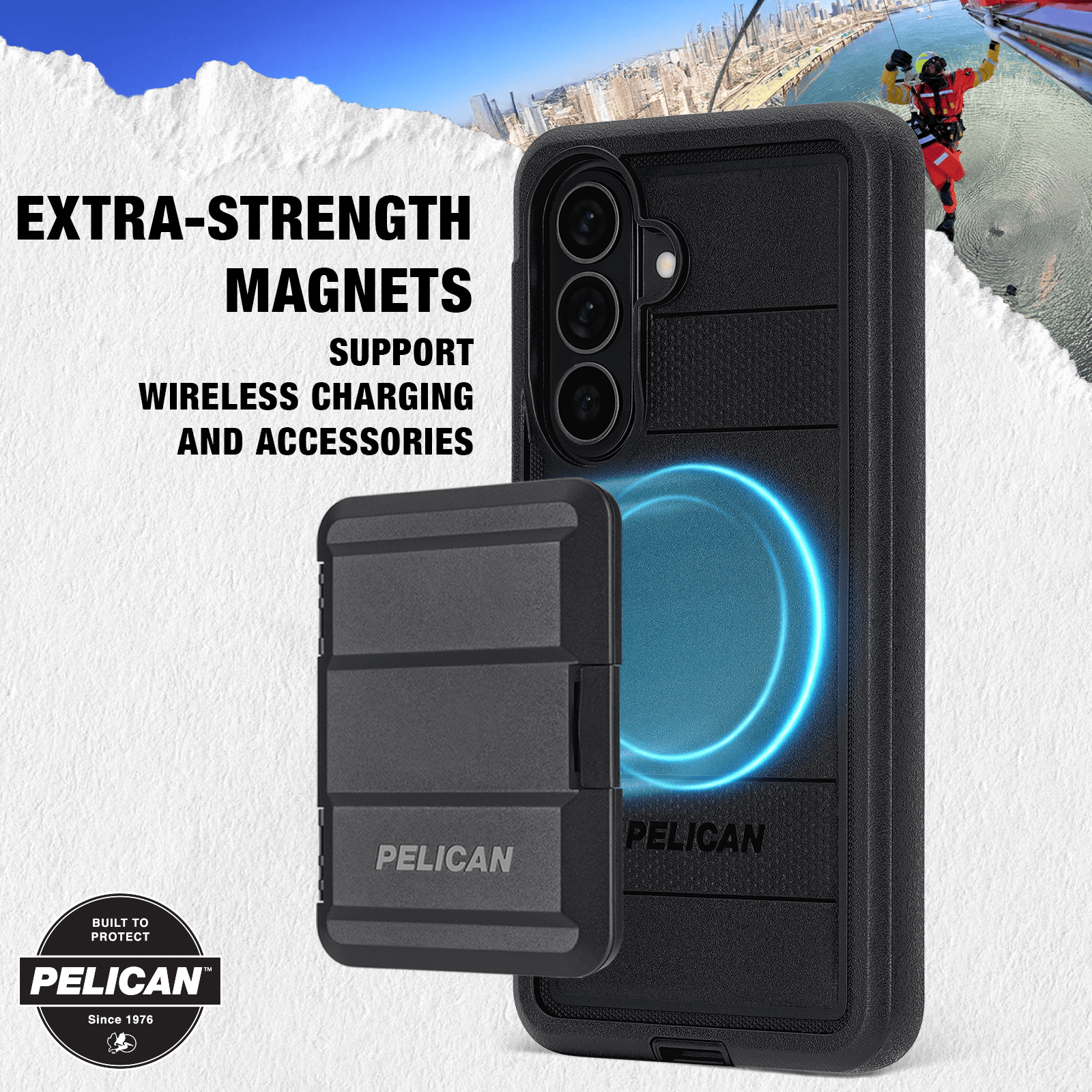 Pelican Voyager Black with Holster and Magnet - Galaxy S26+